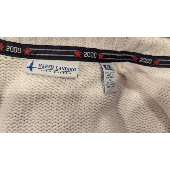 Marsh Landing Cream Cotton Knit Cardigan Sweater 2000 Logo Size M - Picture 6 of 8